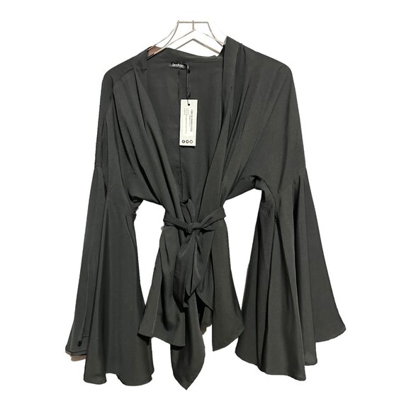 Boohoo Plus Extreme Sleeve Wrap Front Tie Flowy Top Size 12 - Picture 2 of 13